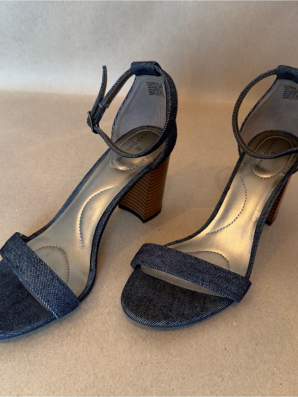 Bandolino Navy Denim Ankle-Strap Block Heels